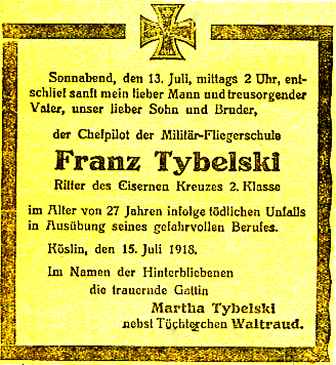 Franz Tybelski Death Certificate